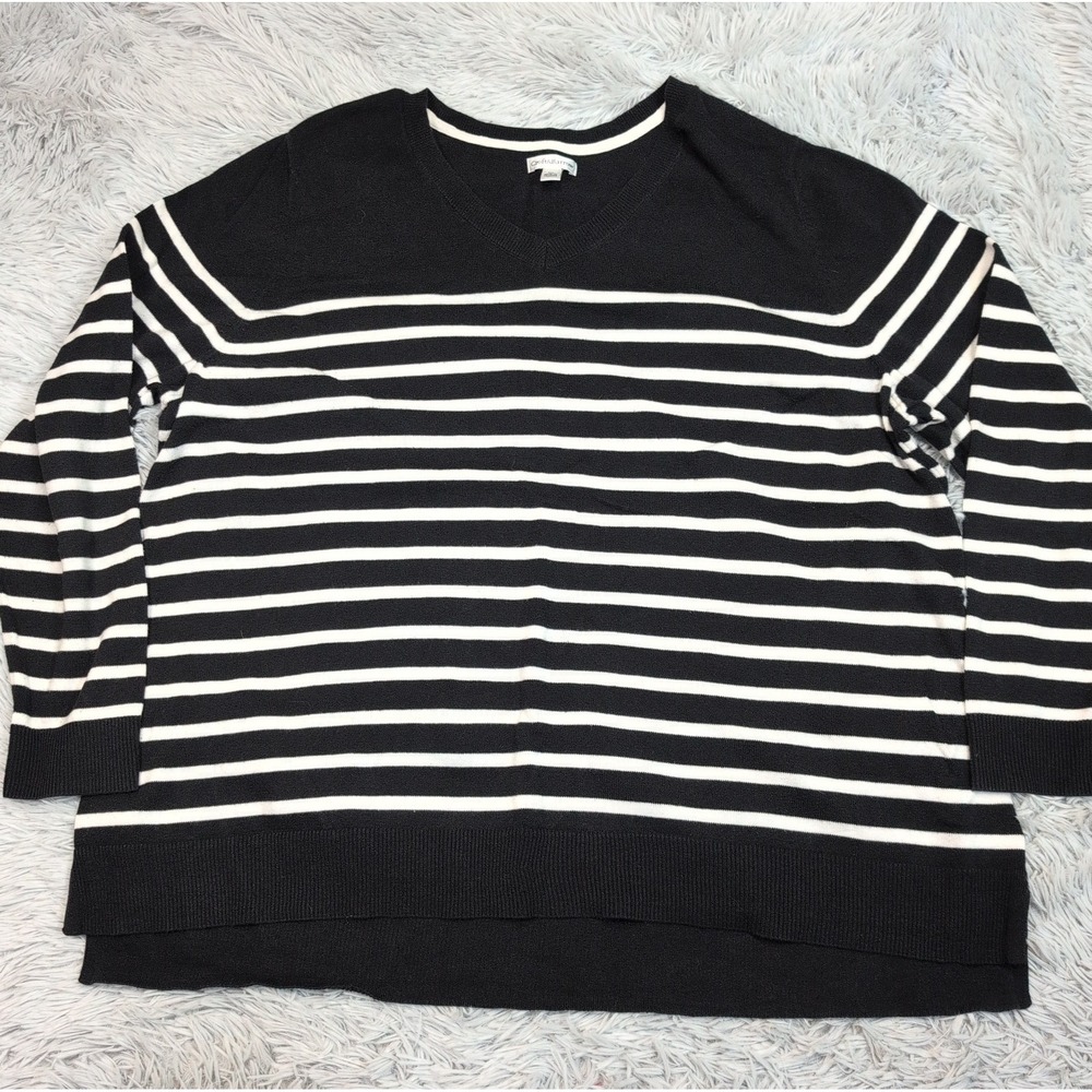Croft & Barrow Sweater Womens 3X Black Striped Casual Comfort Preppy Lightweight